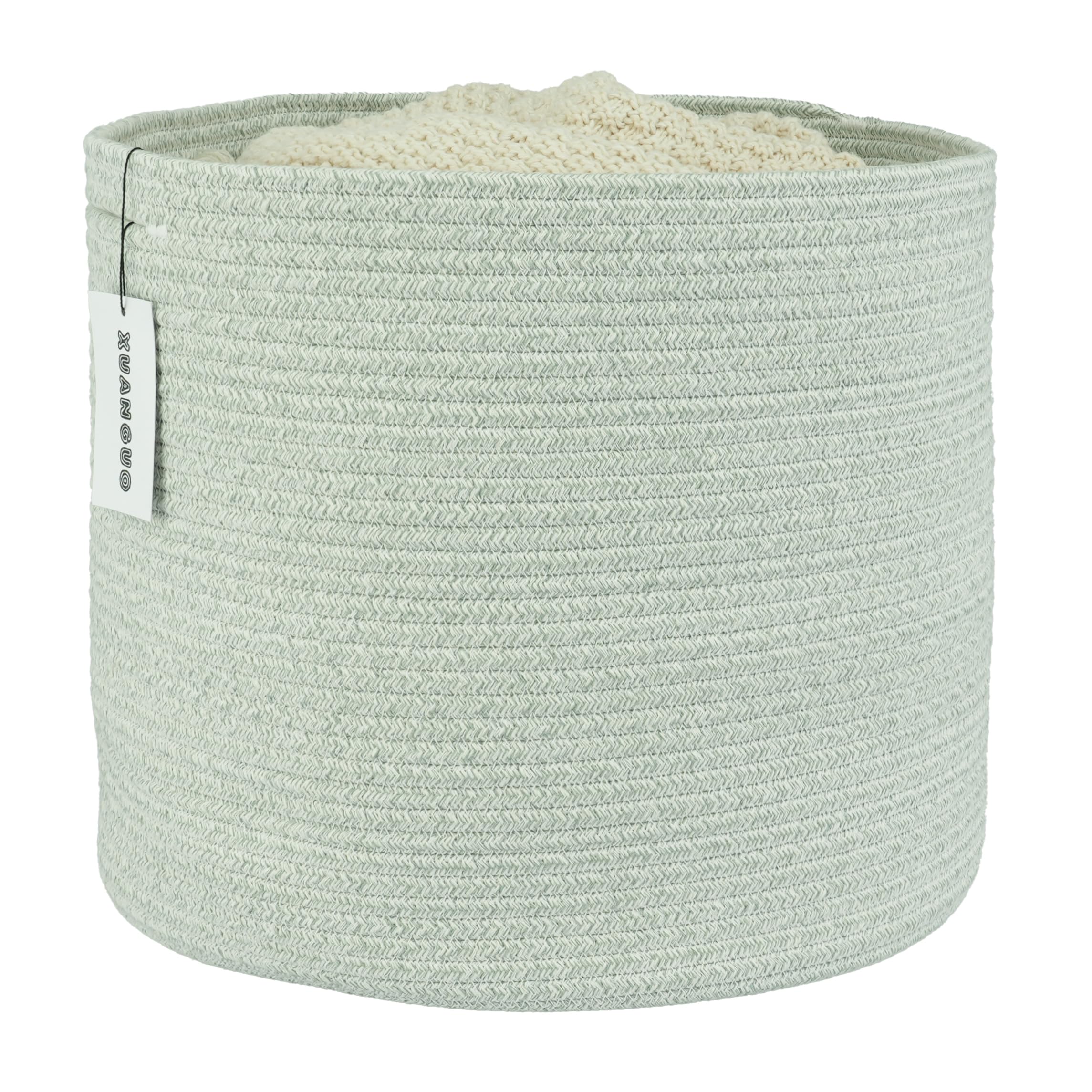 XUANGUO Cotton Rope Baskets For Girls Boys Kids 16   X14    Baby Laundry Basket Nursery Bin Round Woven Basket Organizer For Sto