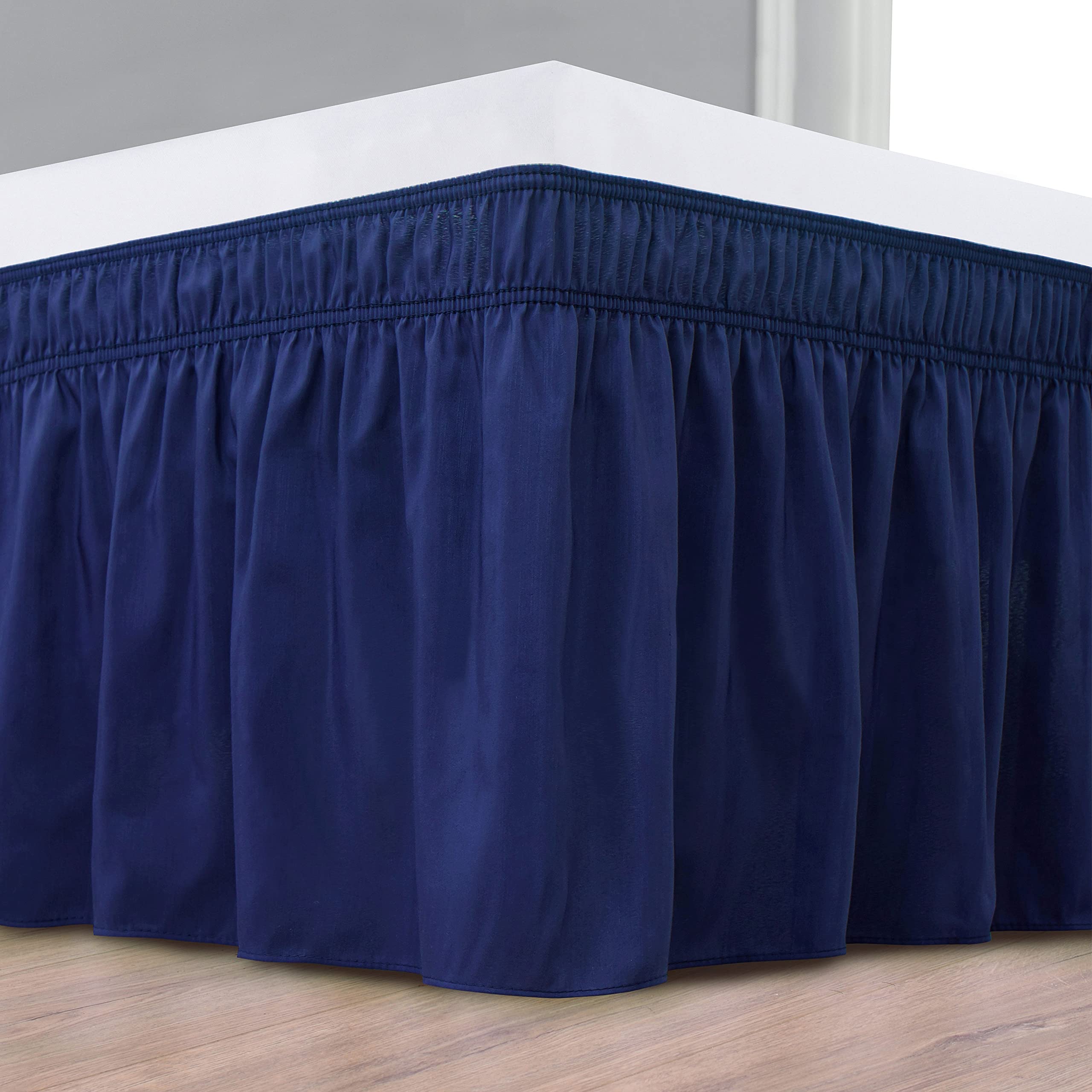 Biscaynebay Wrap Around Bed Skirts For King & Cal King Beds 15' Drop, Navy Adjustable Elastic Dust Ruffles Easy Fit Wrinkle & F