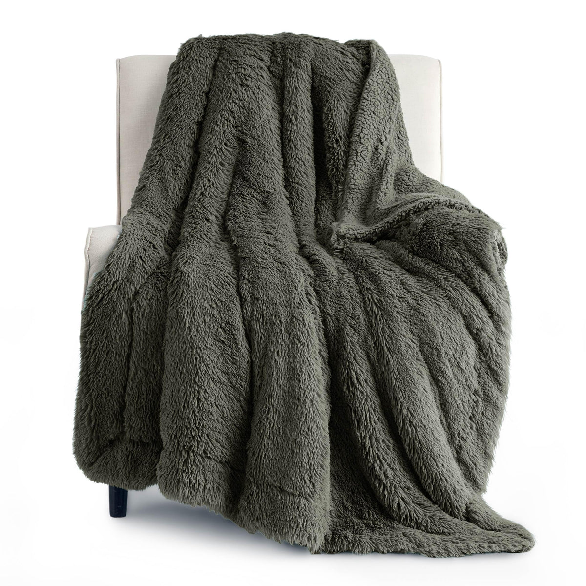 Bedsure Soft Fuzzy Faux Fur Olive Green Throw Blanket - Cozy, Fluffy, Plush Sherpa Fleece Yellow Blanket, Furry, Shaggy Blanket