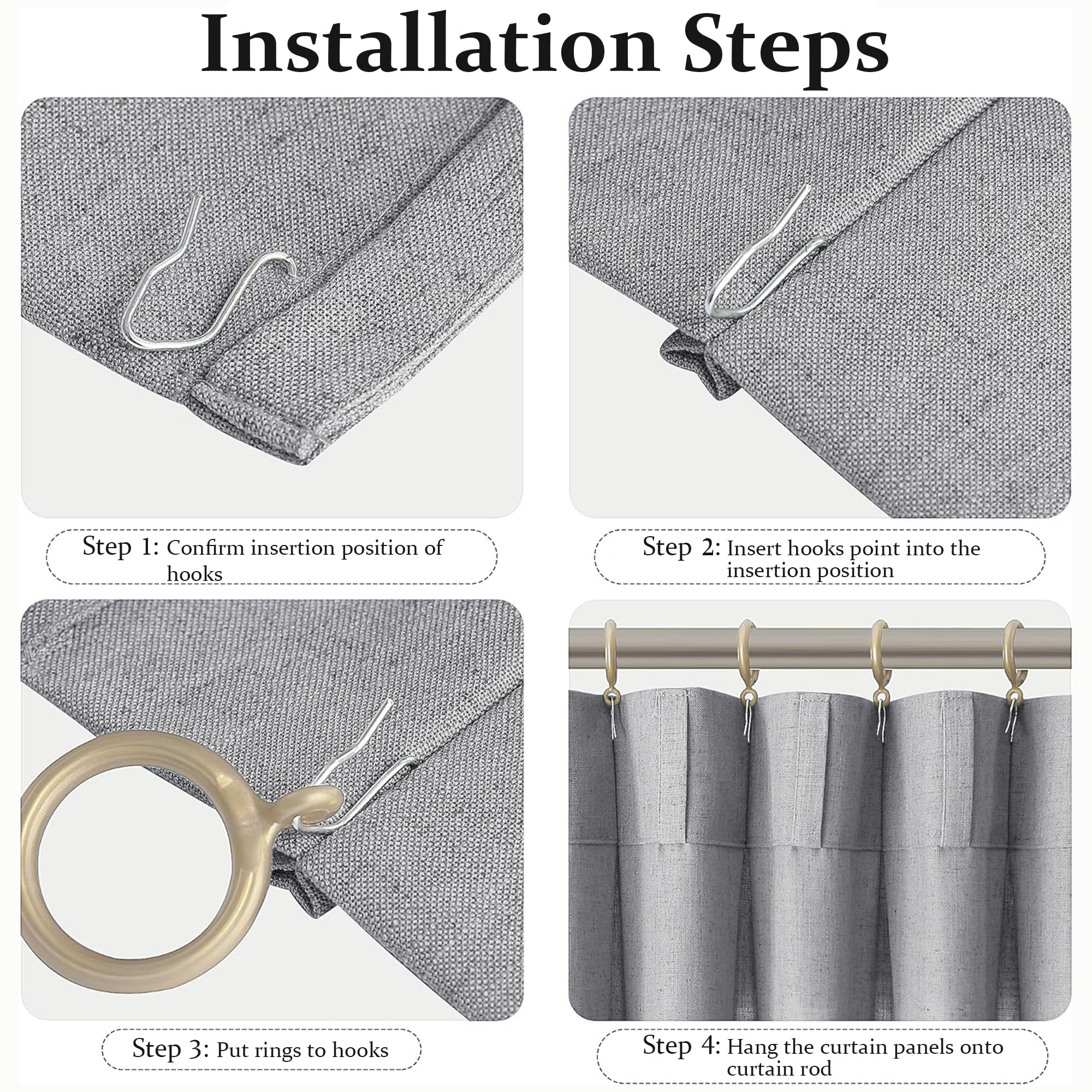 Fmfunctex Linen Pinch Pleated Curtains 96 Inches Long For Living Room, Dove Grey Semi Sheer Pleat Drapes For Bedroom With Hooks,