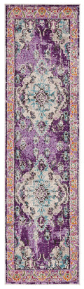 SAFAVIEH Monaco Collection Runner Rug - 22 x 10, Violet & Light Blue, Boho Chic Medallion Distressed Design, Non-Shedding & Ea