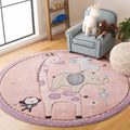 SAFAVIEH Carousel Kids Collection Area Rug - 4 Round, Blush Pink, Animal Design, Easy Care & Non-Shedding, Ideal for High Traff