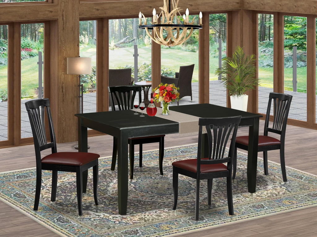 East West Furniture DUAV5-BLK-LC 5 Piece Dining Table Set for 4 Includes a Rectangle Kitchen Table and 4 Faux Leather Upholstered Dinette Chairs, 36x60 Inch, Black