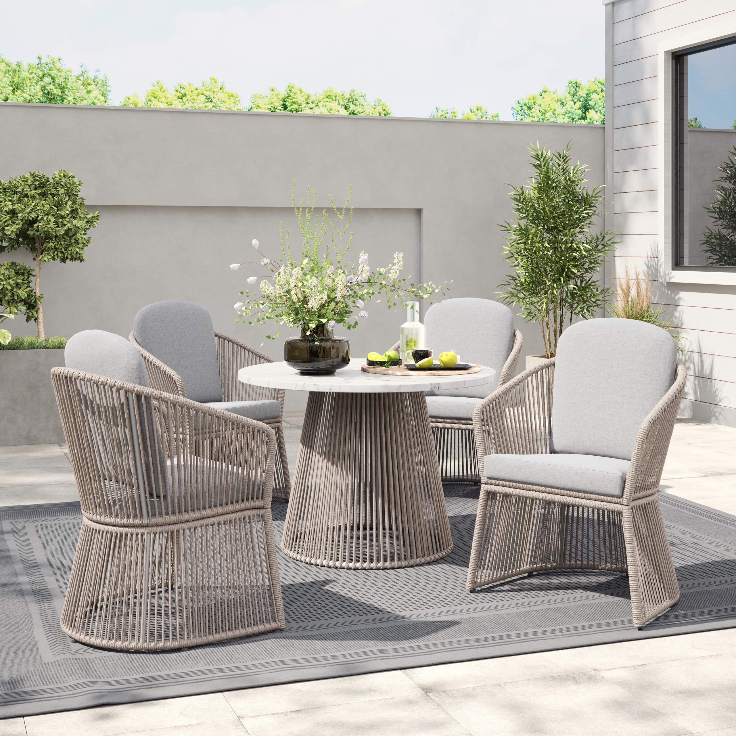 Sunsitt Patio Chairs Set Of 4, Woven Wicker Outdoor Dining Chairs W/Weather-Resistant Cushions, Modern Bistro Chairs Set Of 4 W/