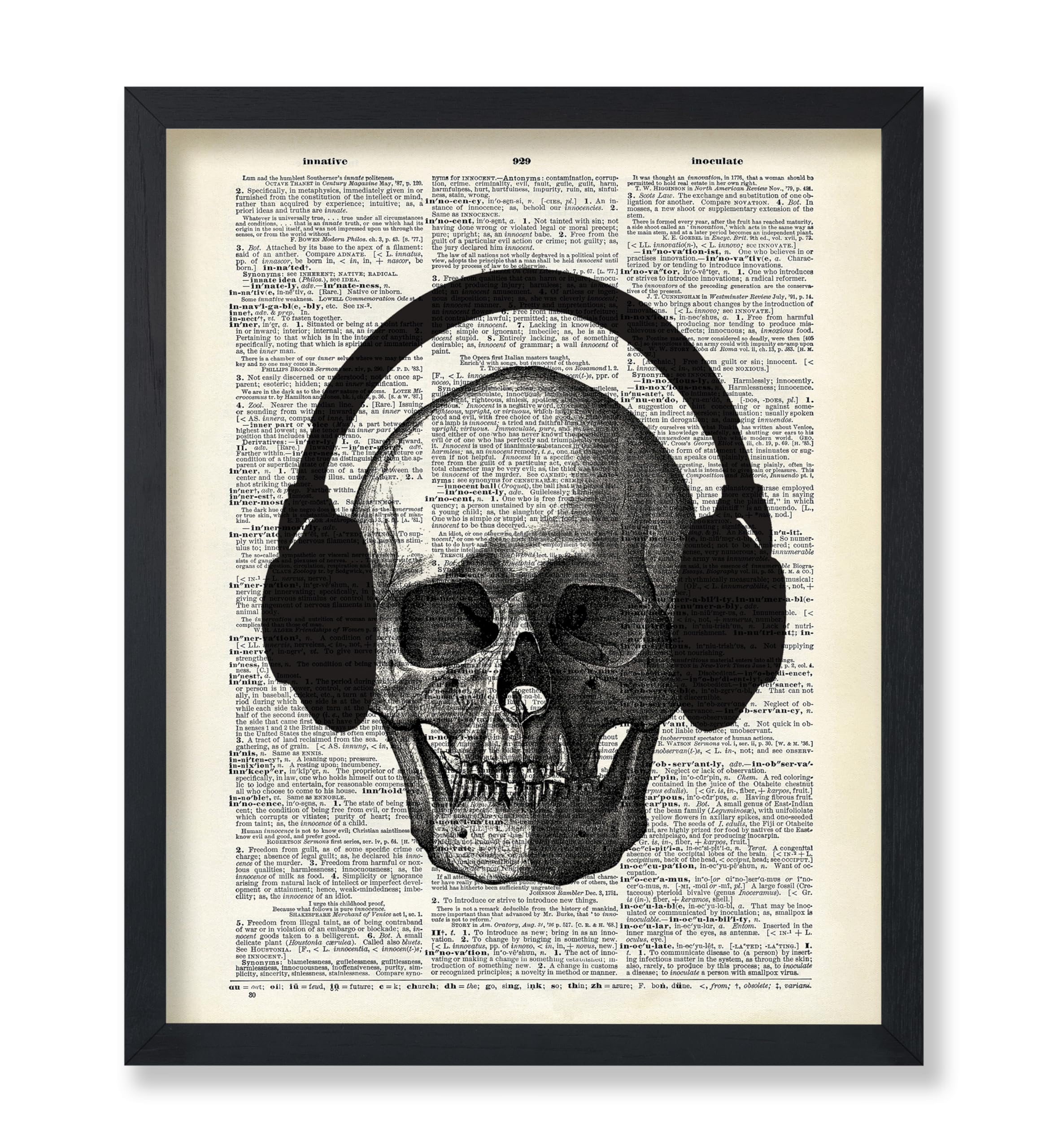 Poster Master Dictionary Art Poster - Skull with Headphone Print - Skull Art - Music Art - Gift for Him, Her, Musician - Goth De