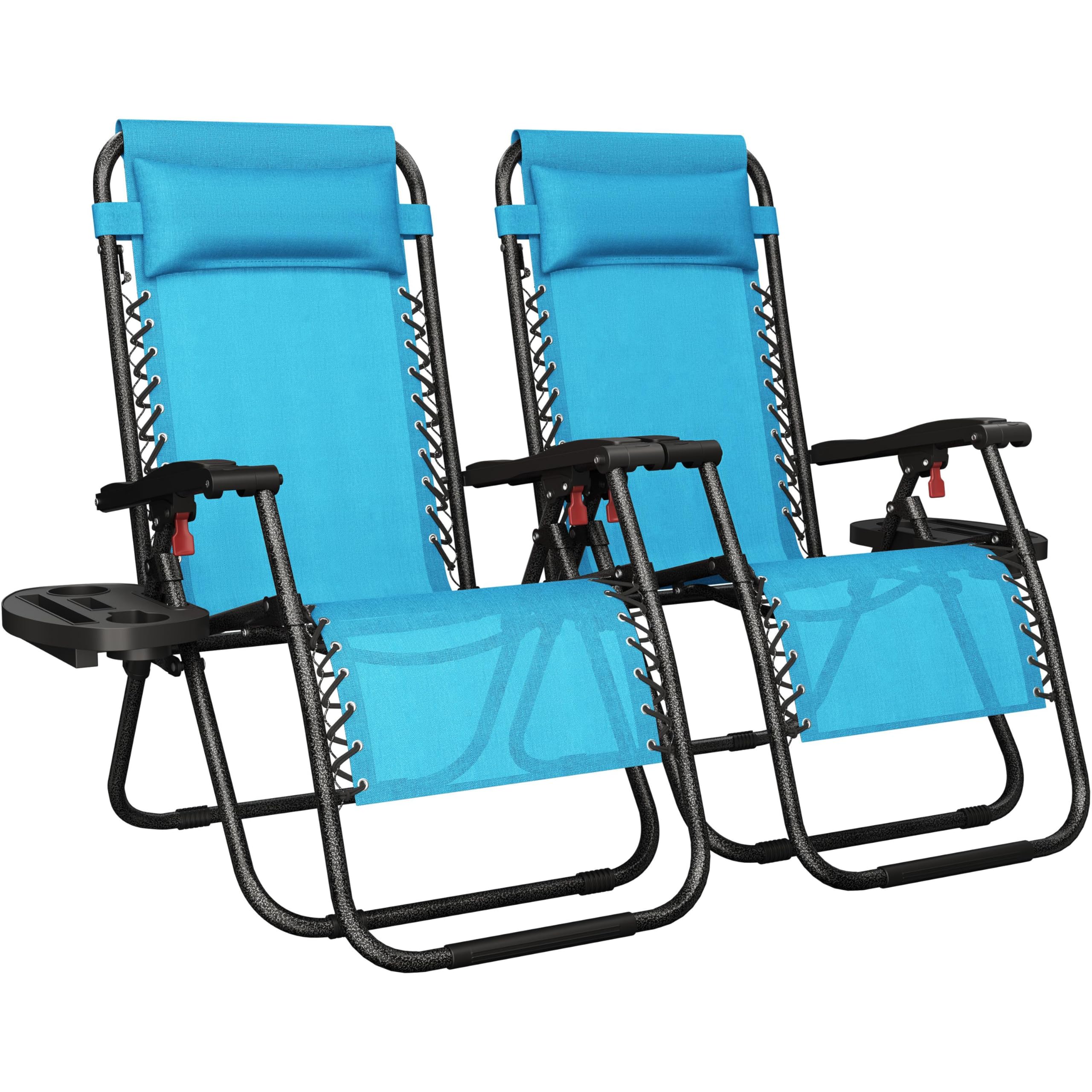 Yaheetech Zero Gravity Recliners Outdoor Adjustable Folding Reclining Lounge Chairs w/Pillows, Cup Holder Trays and Carry Strap 