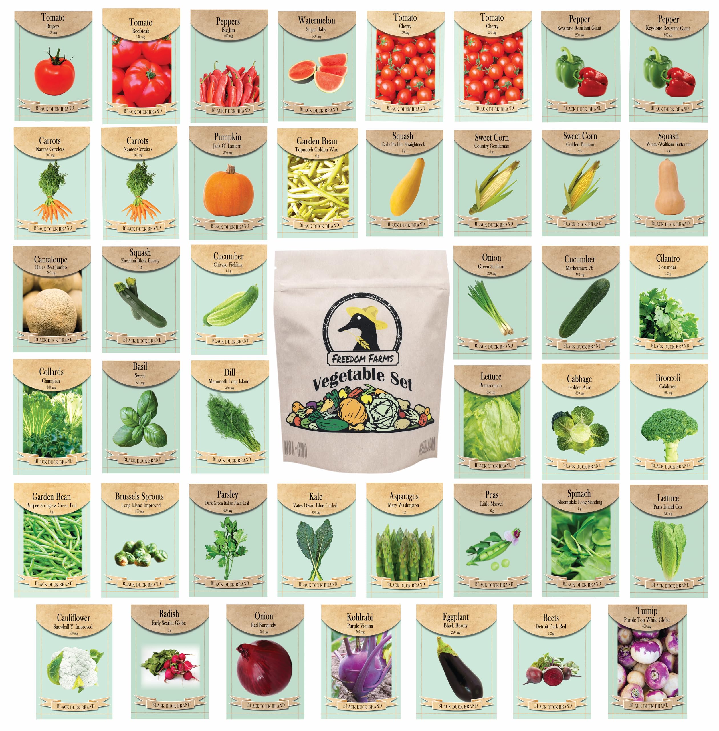 Set Of 43 Assorted Vegetable & Herb Seed Packets - Over 10,000 Seeds! - Includes Mylar Storage Bag - Deluxe Garden Heirloom Seed