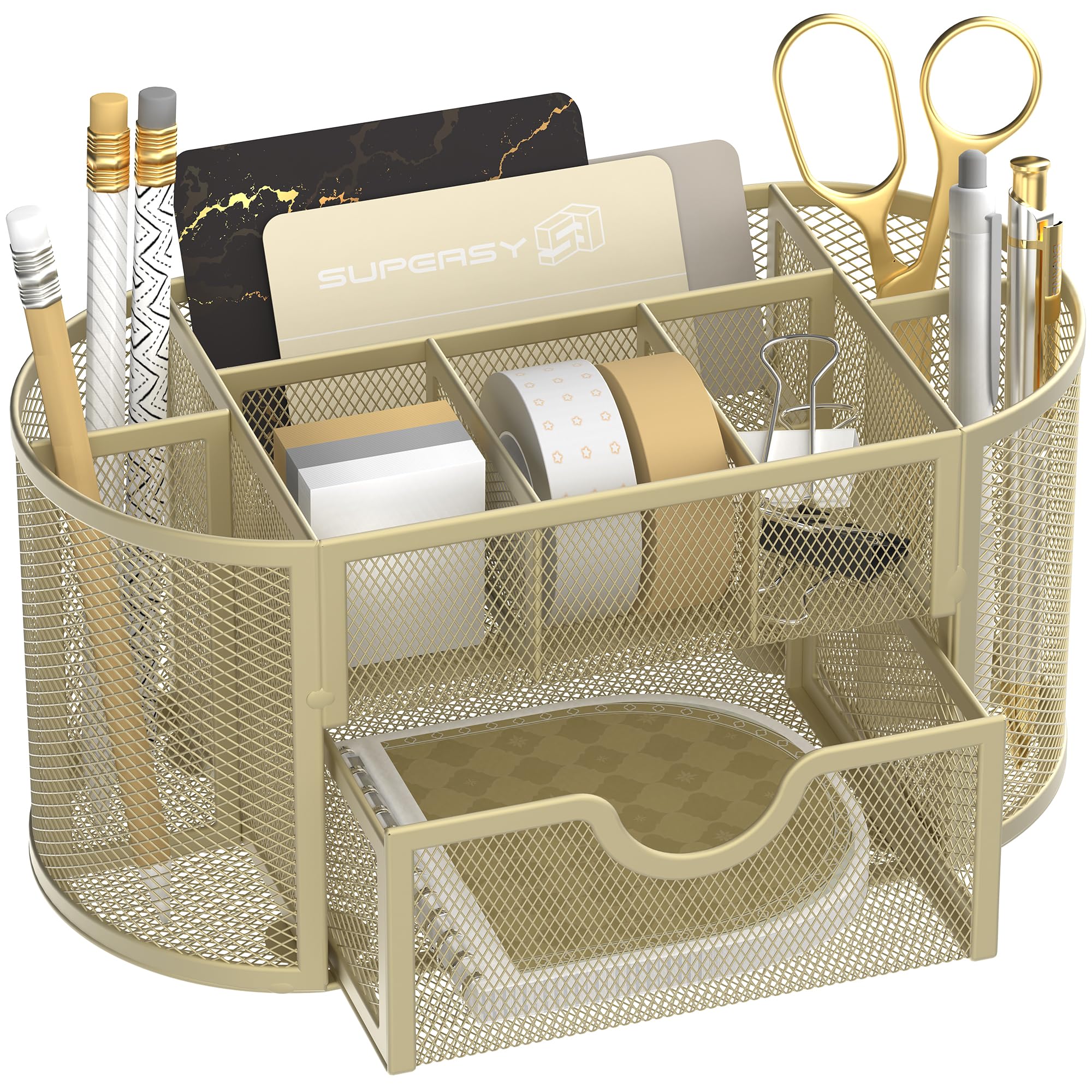 Supeasy Mesh Desk Organizer, Desk Accessories & Workspace Organizers With Drawers, Pencil Holder For Desk With 9 Compartments Fo