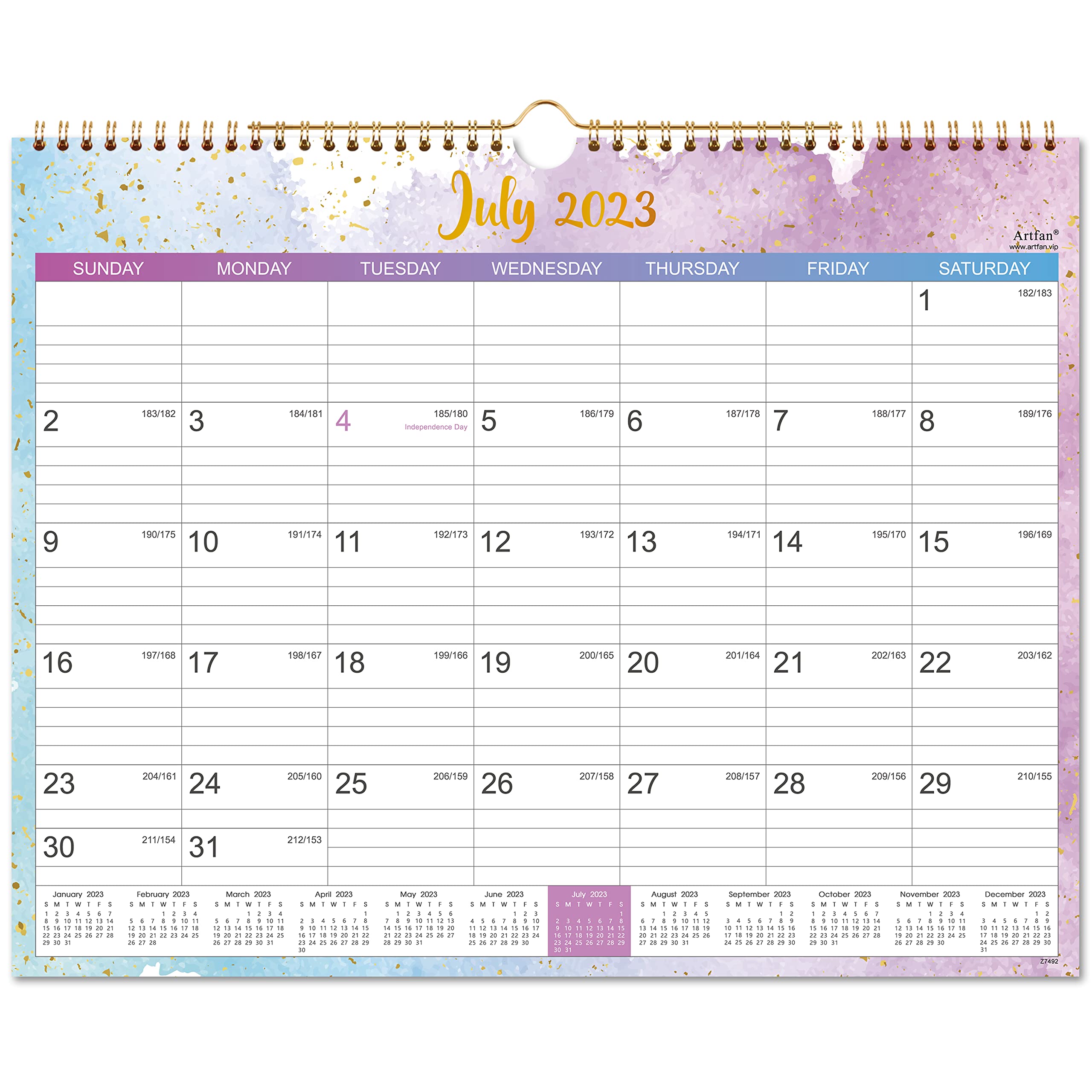 Artfan 2023-2024 Wall Calendar - 18 Monthly, 14.8" x 11.5", Multicolored, Twin-Wire Binding, Hanging Hook, Julian Dates