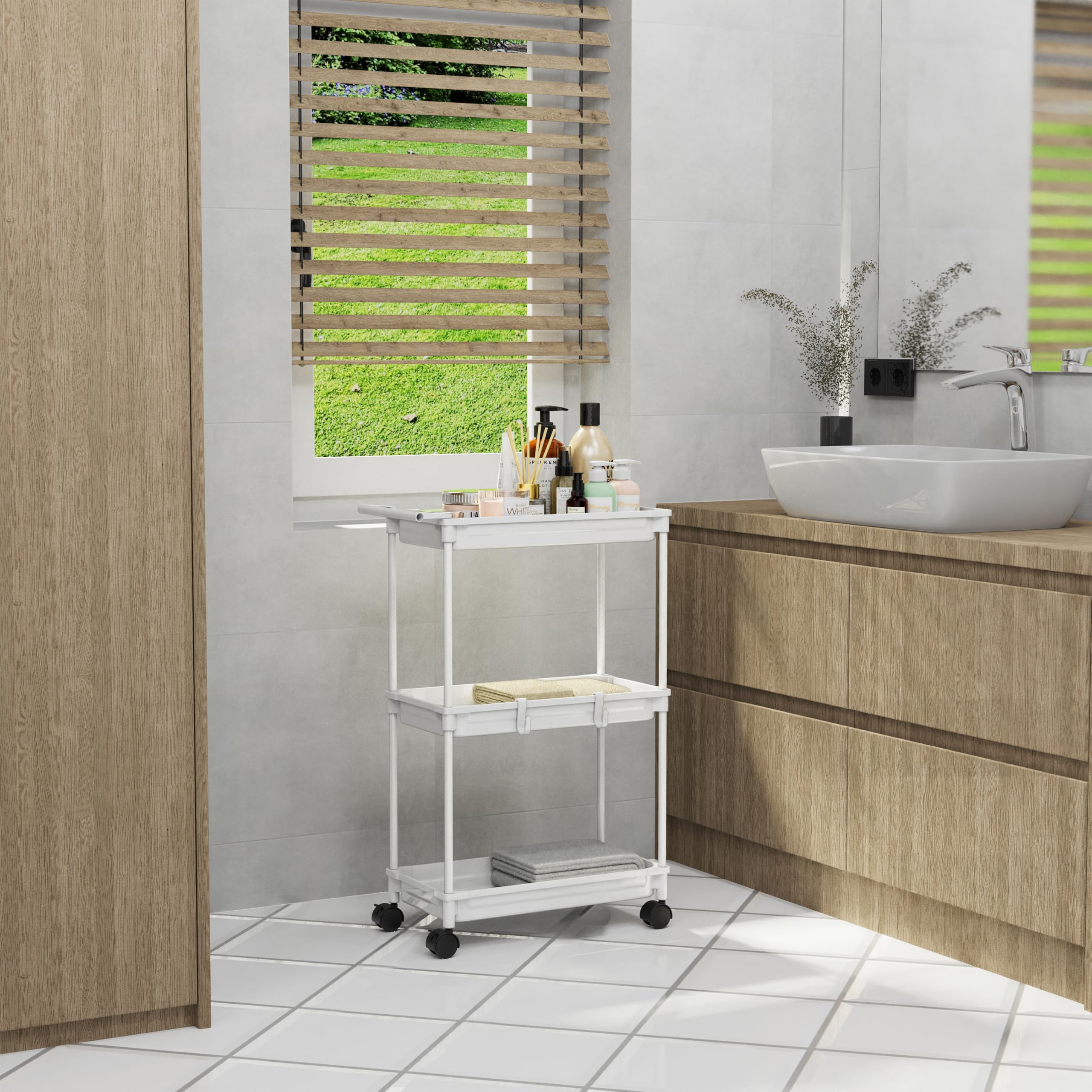 Simple Houseware Standard 3-Tier Slim Rolling Storage Cart, White