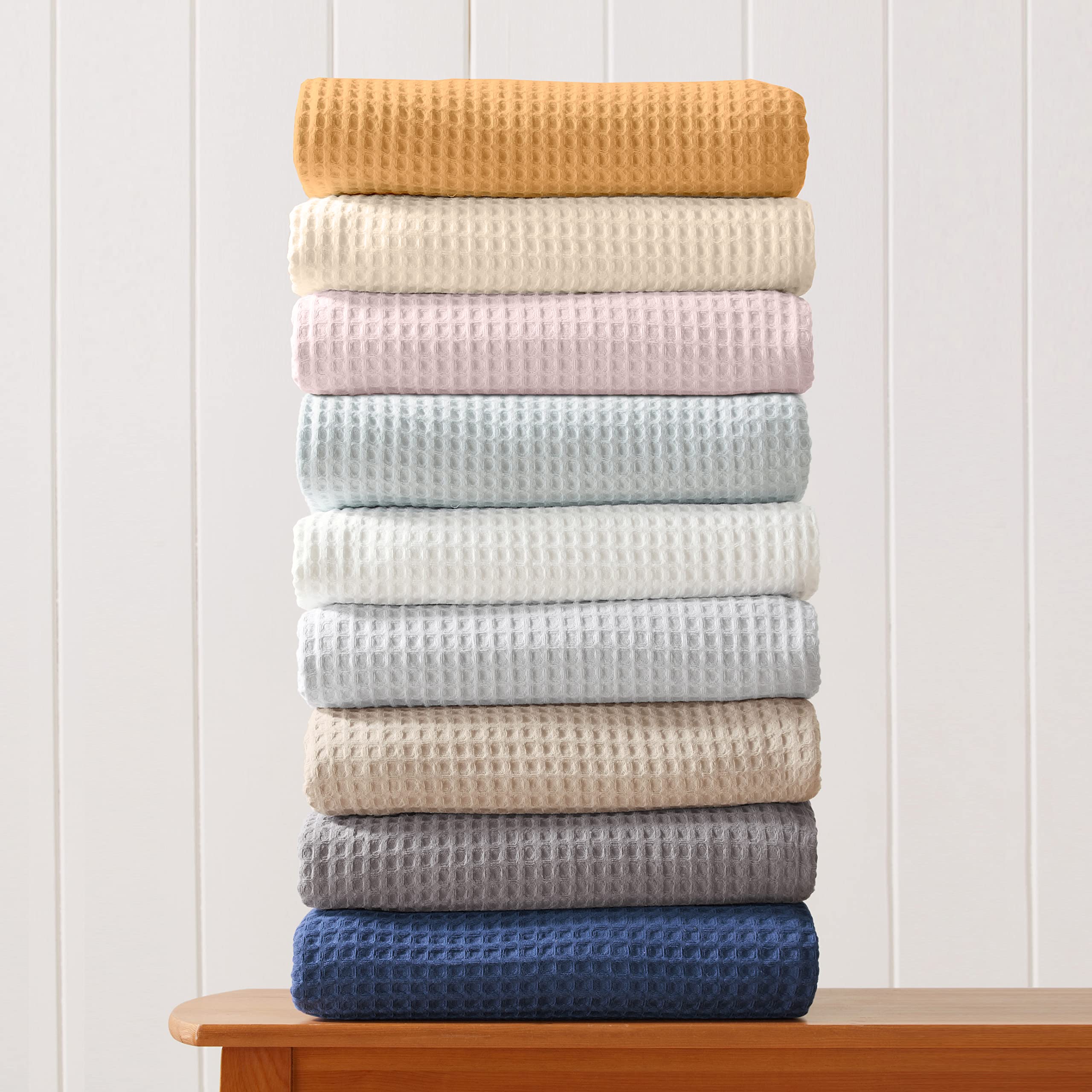 Great Bay Home 100% Cotton Waffle Weave Thermal Blanket. Super Soft Season Layering. Mikala Collection (Twin, Blush Pink)