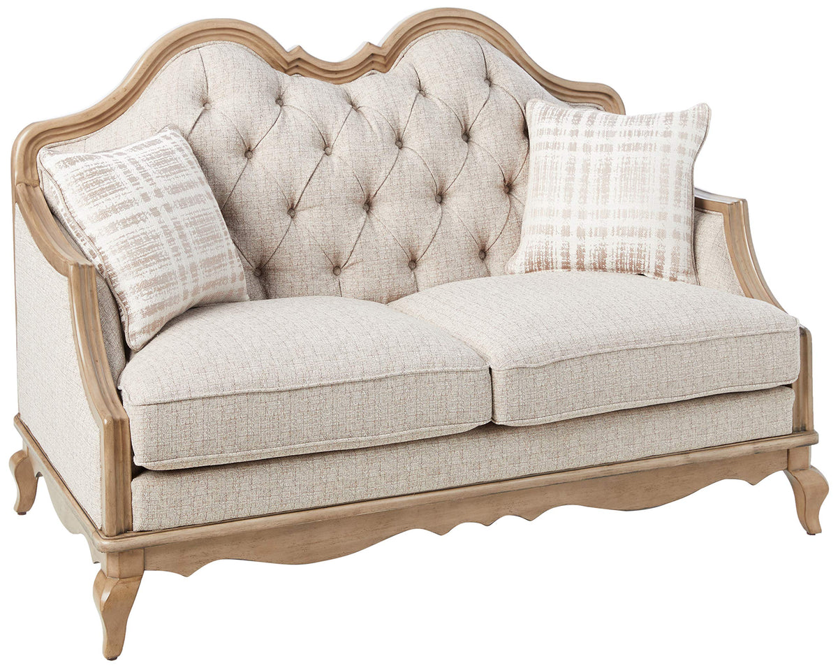 ACME Chelmsford Loveseat w/2 Pillows - 56051 - Beige Fabric & Antique Taupe