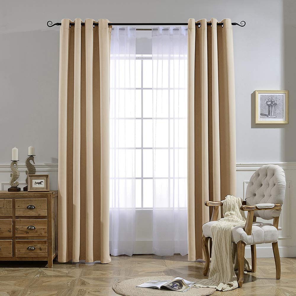 Nicetown Room Darkening Grommet Panels - (52 Inches Width, Biscotti Beige, 1 Pair) Extra Long Curtains 120 Inches Long, Privacy