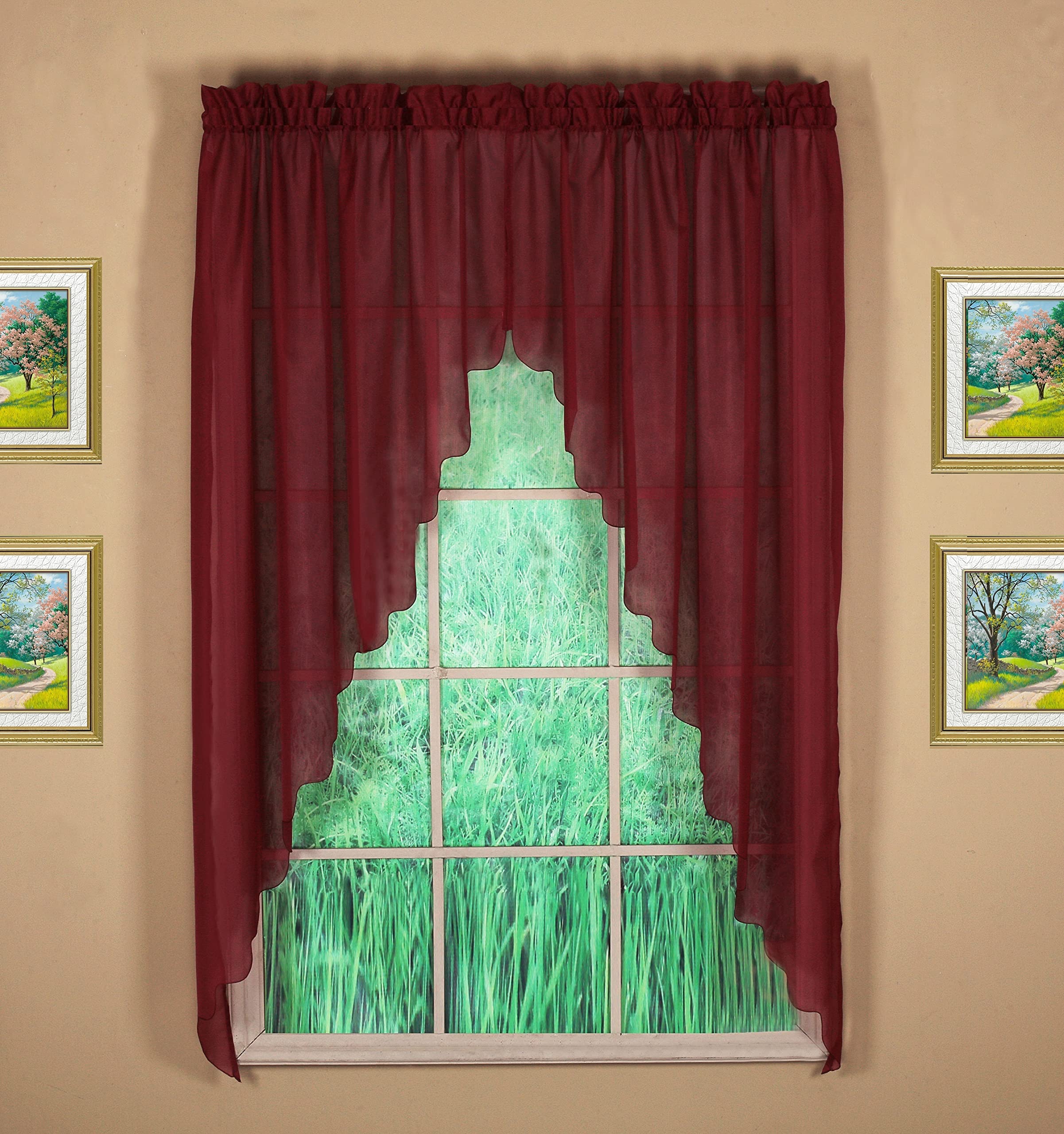 Today'S Curtain Emelia Original Voile Swagger Pair 63', Burgundy, 90' W X 63' L