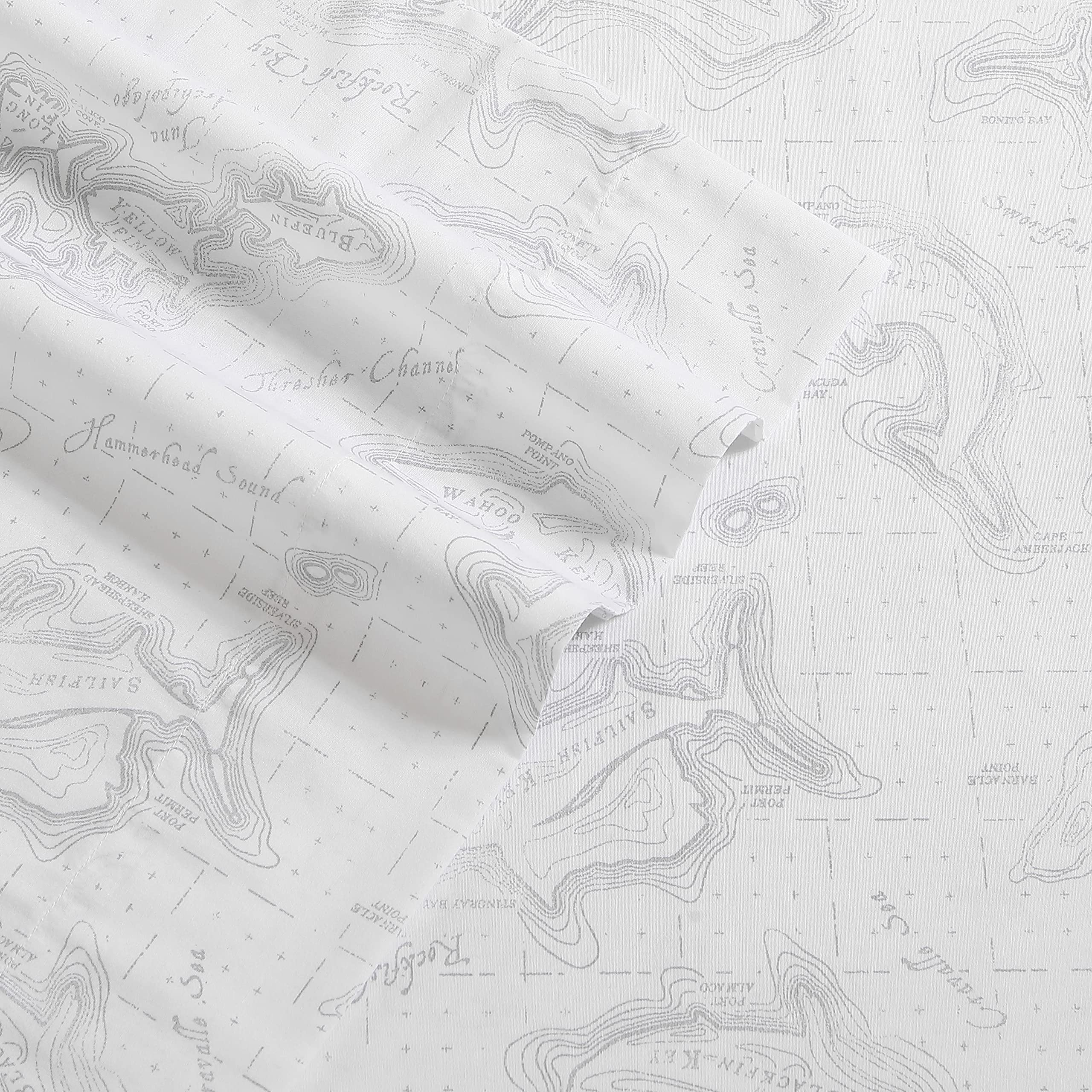 Eddie Bauer Home Sheets Cotton Percale Bedding Set, Crisp & Cool, Stylish Home Decor, King, Fish Atol White/Grey