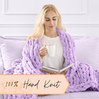 Adyrescia Chunky Knit Blanket Throw | 100% Hand Knit With Jumbo Chenille Yarn (50''X60'', Pale Purple)
