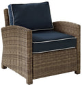 Crosley Furniture Bradenton Outdoor Chair, Wicker Patio Chairs For Porch, Deck, Balcony, Backyard, Brown With Navy Cushions