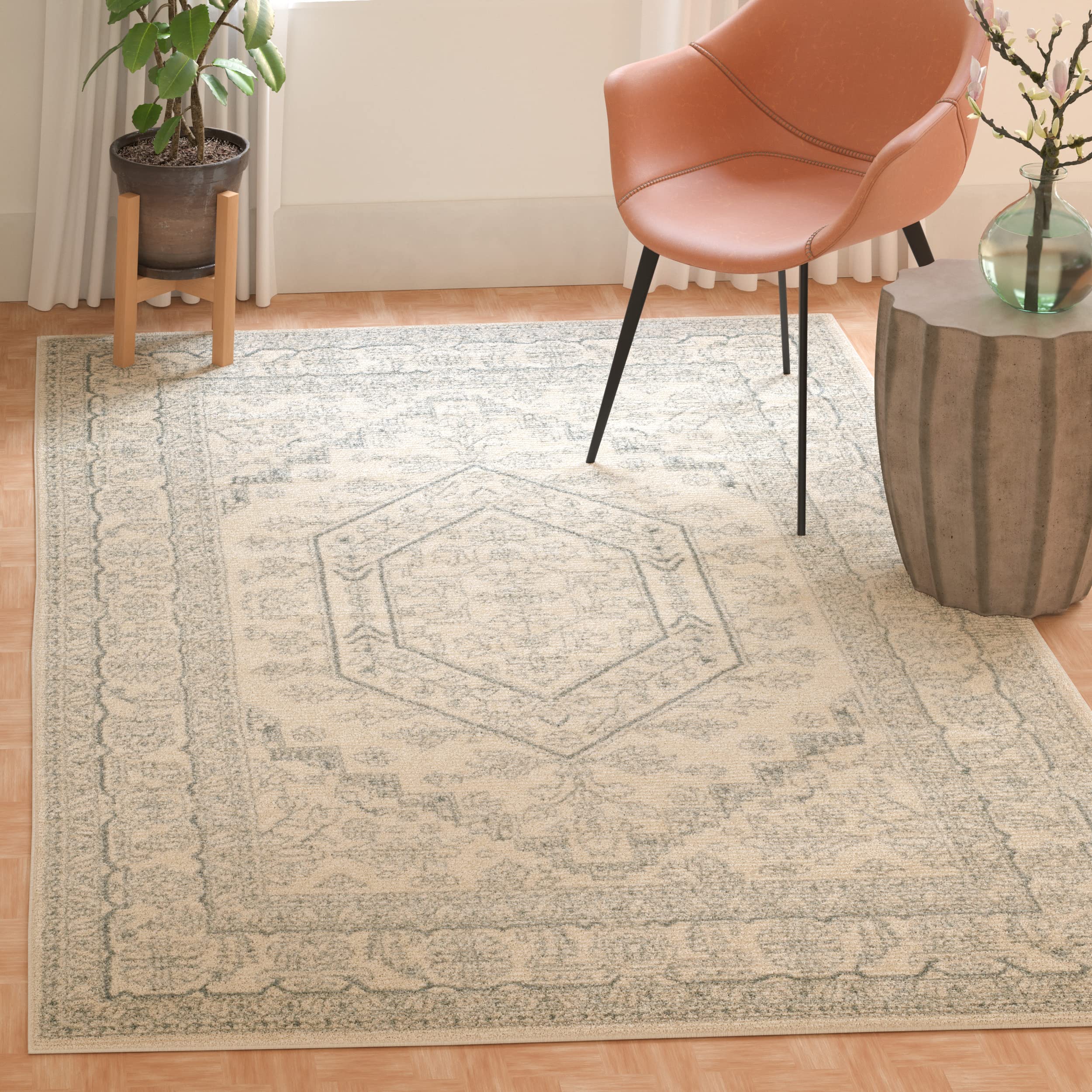 SAFAVIEH Adirondack Collection 4 Square Ivory / Slate ADR108S Oriental Medallion Non-Shedding Living Room Bedroom Accent Rug