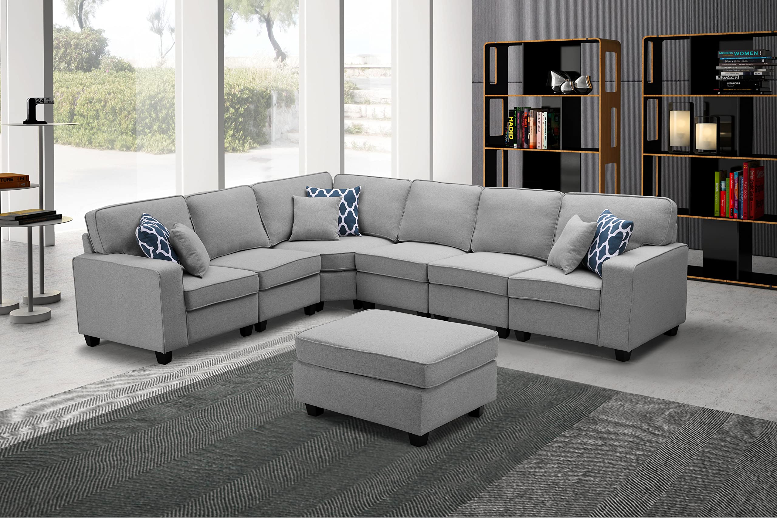 Lilola Home Casanova 7Pc Modular L-Shape Sectional Sofa with Ottoman - Thumbnail 2
