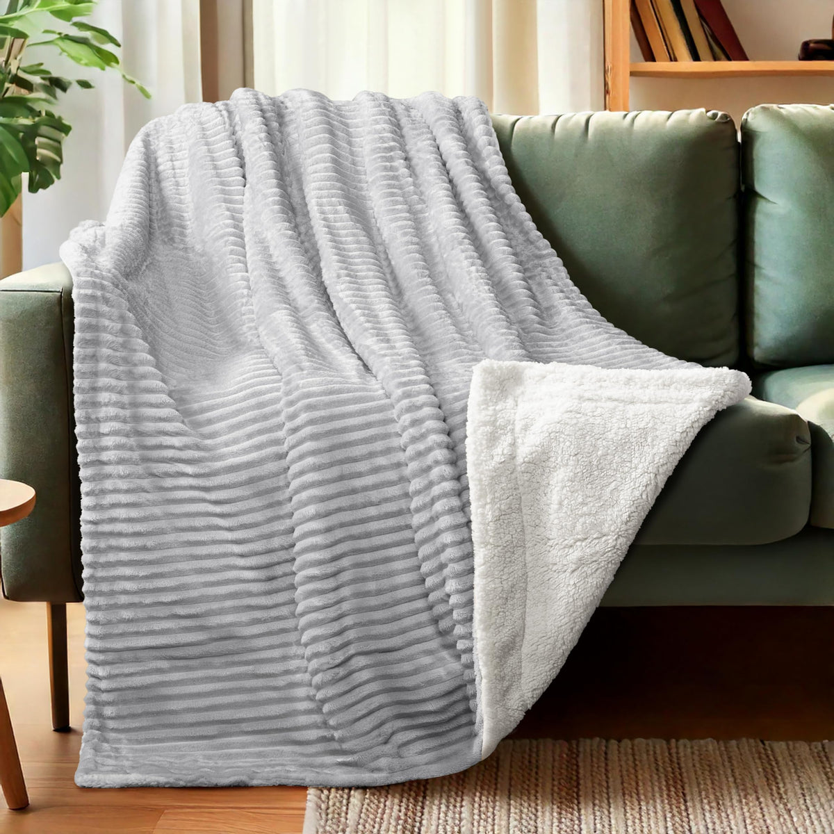 Pavilia Light Grey Sherpa Fleece Throw Blanket For Couch, Soft Plush Fuzzy Blankets, Fluffy Flannel Sherpa Blanket For Sofa, War