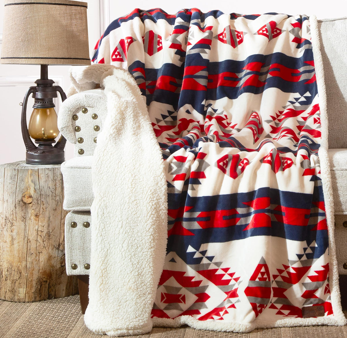 Carstens, Inc. Wrangler Ultra Premium Super Soft Plush Sherpa Fleece Oversized Throw Blanket 54' X 68', Red White & Blue South