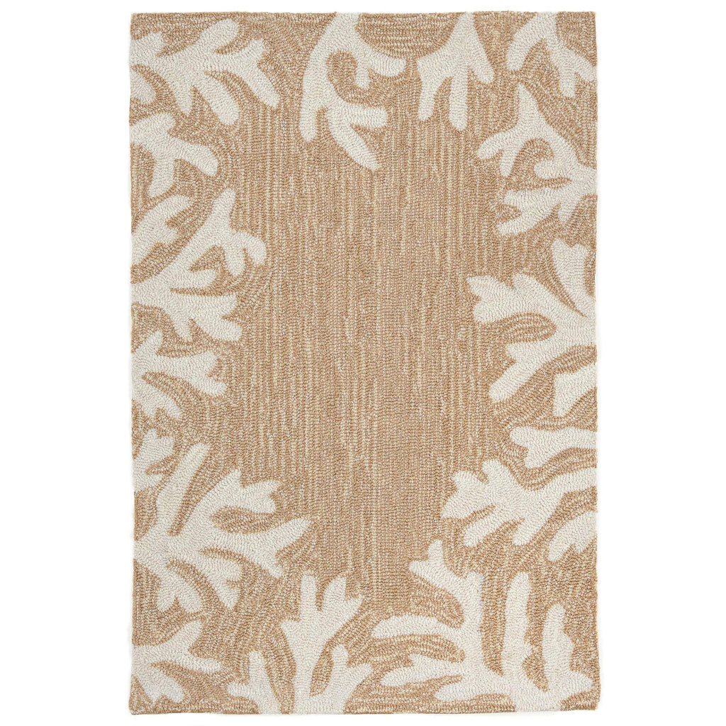 Liora Manne Capri Indoor/Outdoor Handmade Synthetic Blend Durable Area Rug - Traditional Border Coastal Beach Accent (Coral Border Neutral) (2'6' X 4')