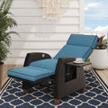Grand Patio Outdoor Recliner Chair Patio 150° Lay Flat Recliner With Flip Table Wicker Reclining Lounge Chair Peacock Blue