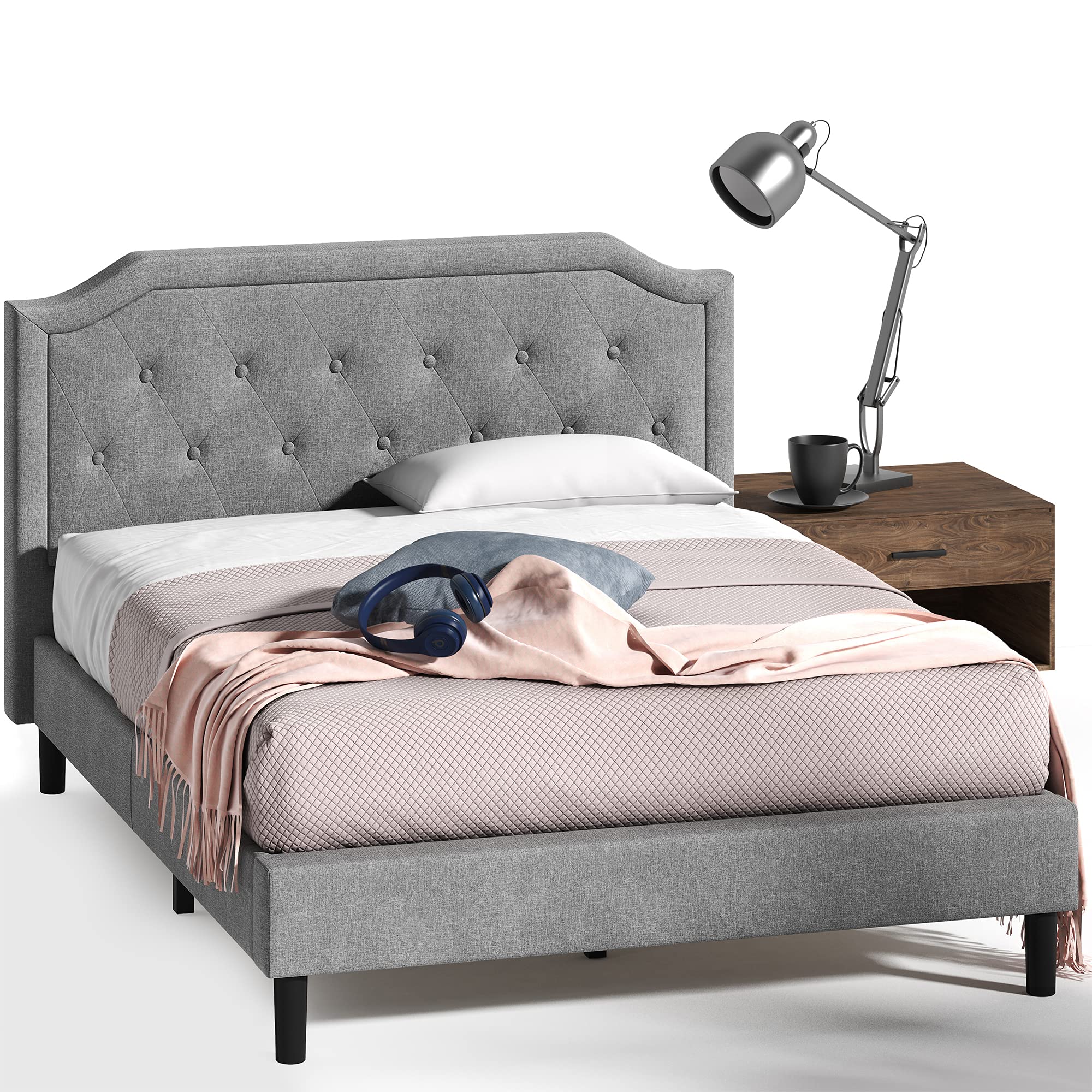 ZINUS Kellen Upholstered Scalloped Platform Bed Frame / Mattress Foundation / Wood Slat Support / No Box Spring Needed / Easy As