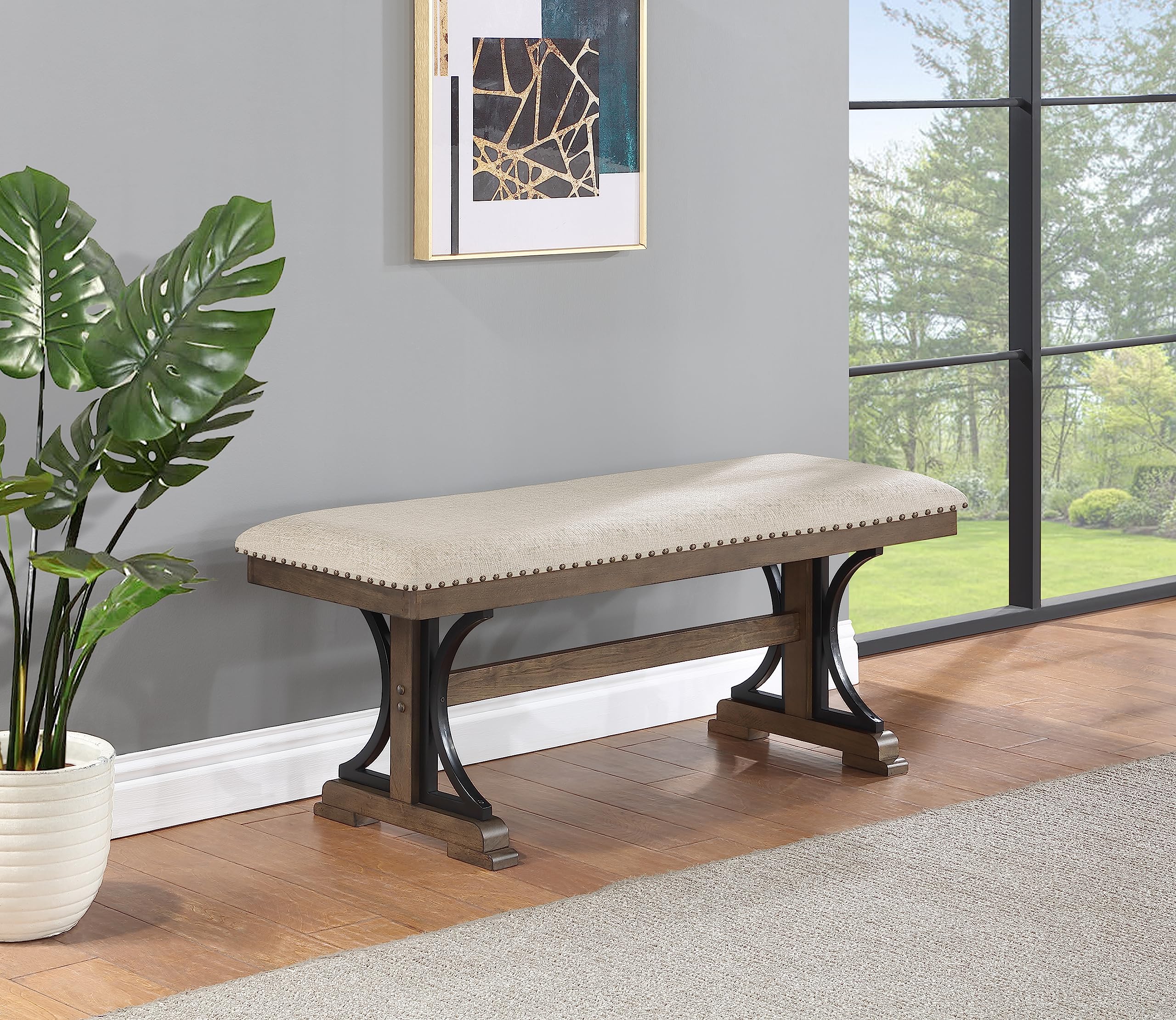 Best Quality Furniture D178-B Bench, Brown Oak/Beige