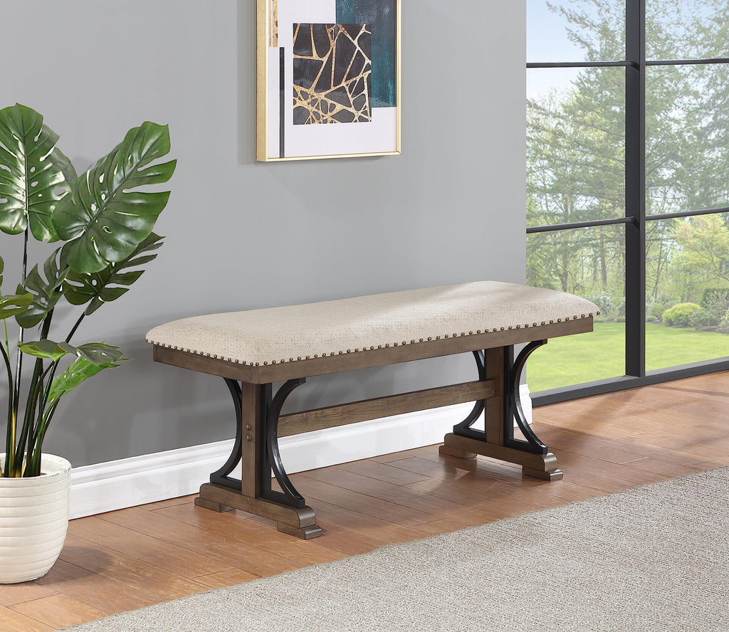 Best Quality Furniture D178-B Bench, Brown Oak/Beige