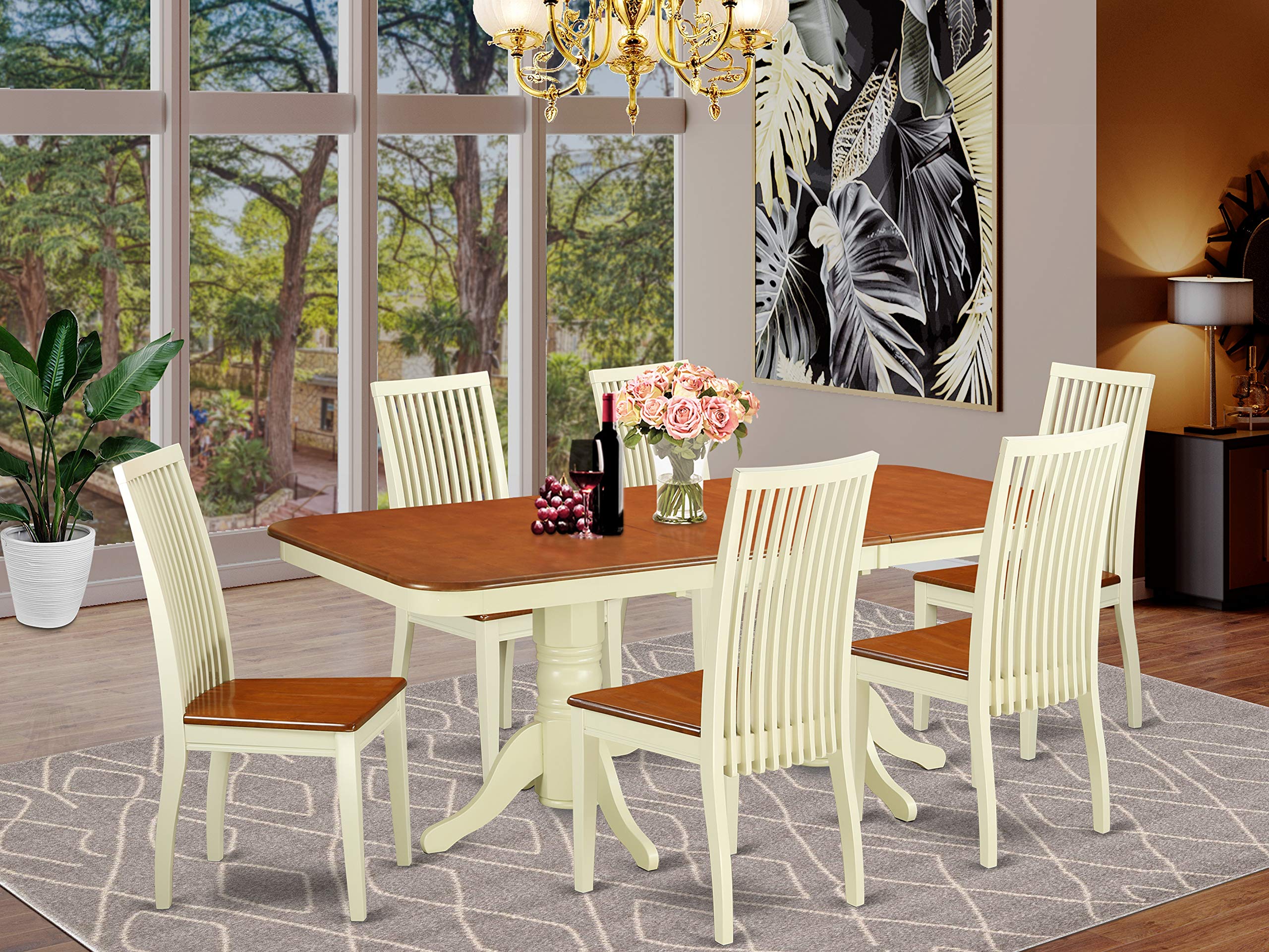 East West Furniture Naip7-Bmk-W Napoleon 7 Piece Room Set Consist Of A Rectangle Wooden Table With Butterfly Leaf And 6 Kitchen Dining Chairs, 40X78 Inch, Buttermilk & Cherry