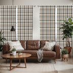 Ambesonne Brown Plaid Window Curtains Pack Of 2, Brown Blue Associated Print Repeating Squares And Stripes Geometric Layout, Lig