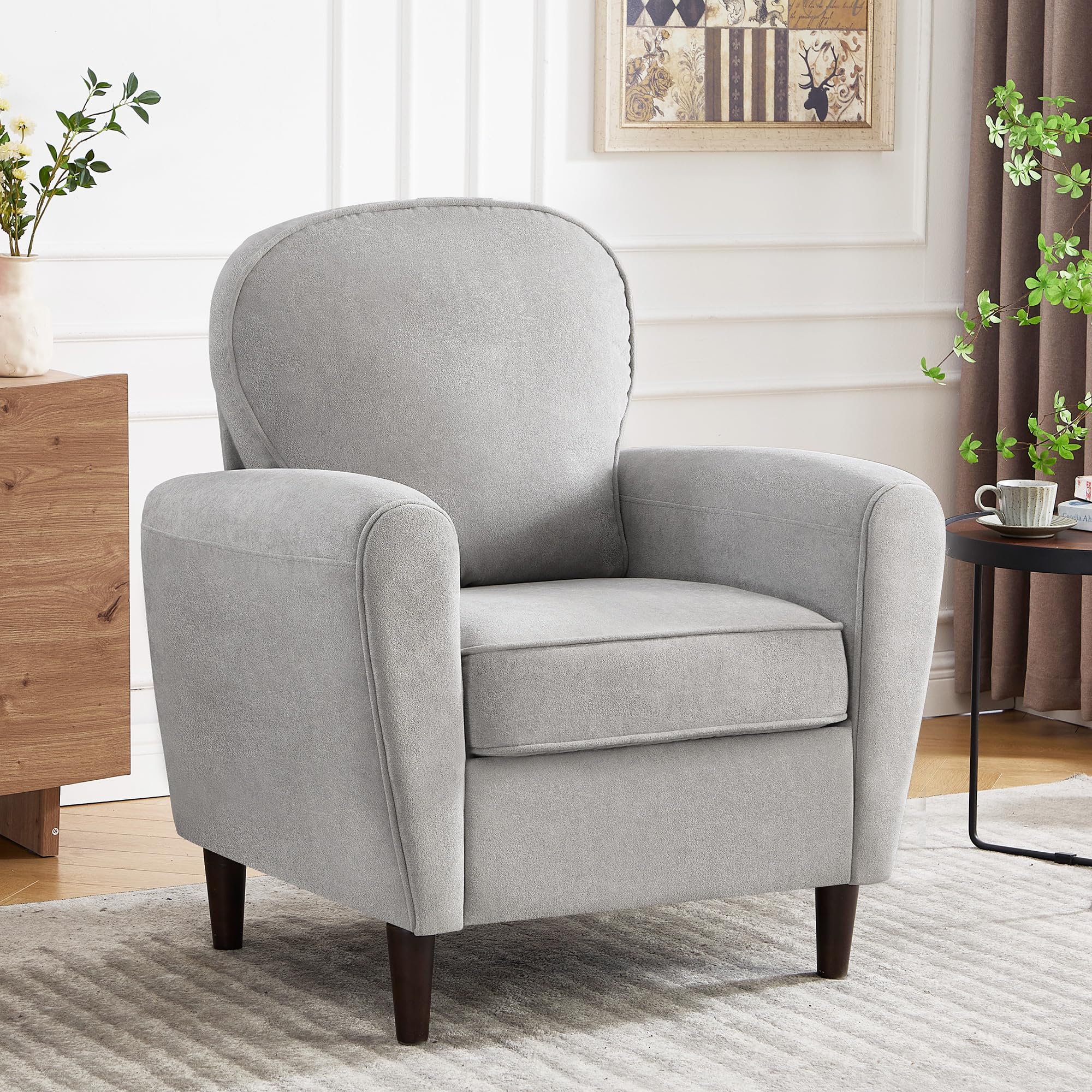 Choairy Accent Chair, Mid Century Modern Velvet Arm Chair With Thick Cushion And Back, Comfy Upholstered Reading Chair Single So