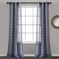 Lush Decor Farmhouse Textured Grommet Sheer Window Curtain Panel Pair, 38'W X 108'L, Navy