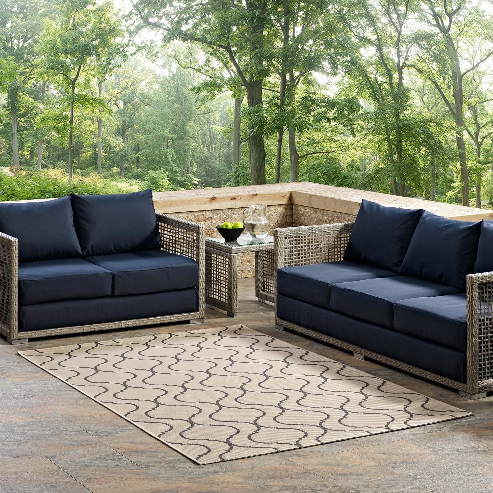 Modway Linza Wave Abstract Trellis 8X10 Indoor And Outdoor In Beige And Gray