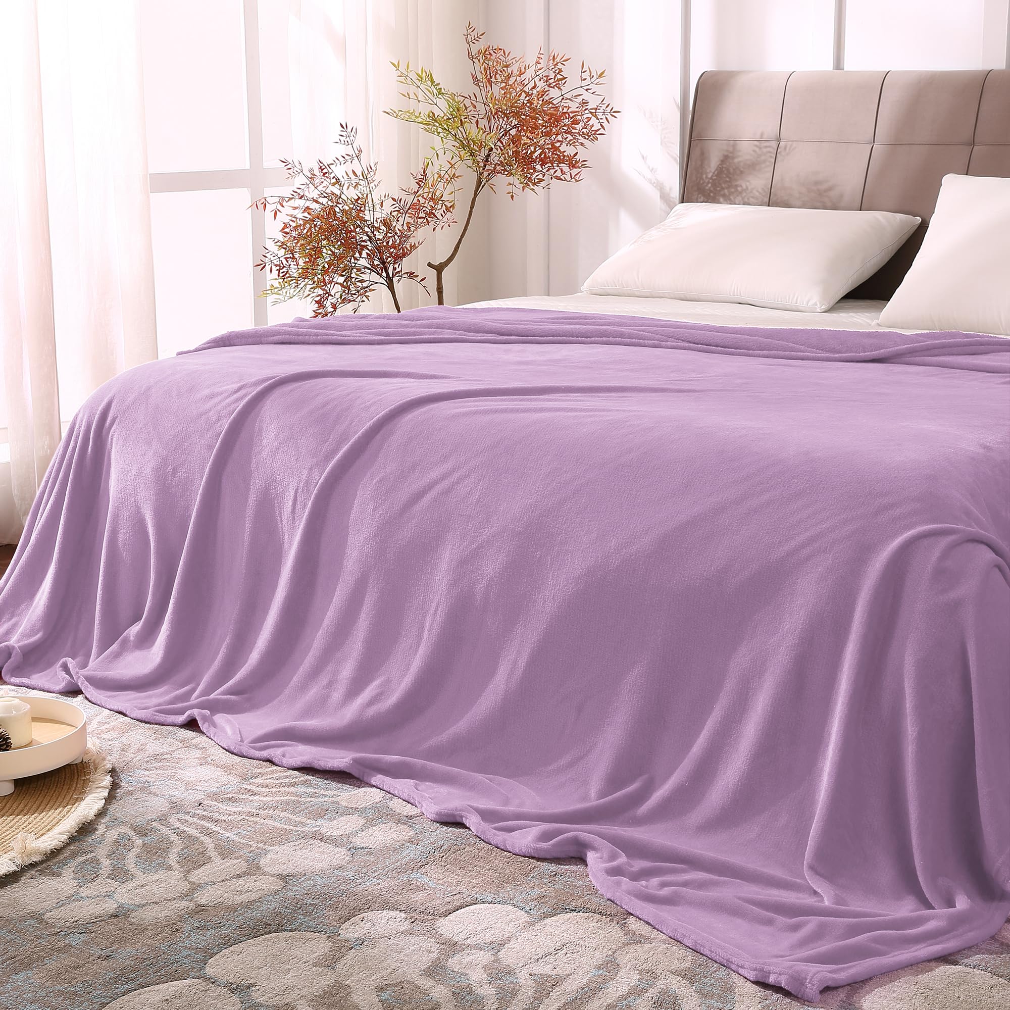 Bedelite Fleece Blankets Queen Size Lilac Throw Blankets For Bed, Luxury Plush Cozy Fuzzy Blanket 90X90 Inches, Super Soft Warm