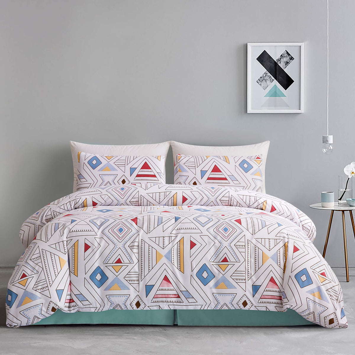 Getiann Soft Bedding Duvet Cover Set Twin White Geometry Comforter Cover 68'X90'With 1 Pillow Sham Hotel Kid Bedding Set