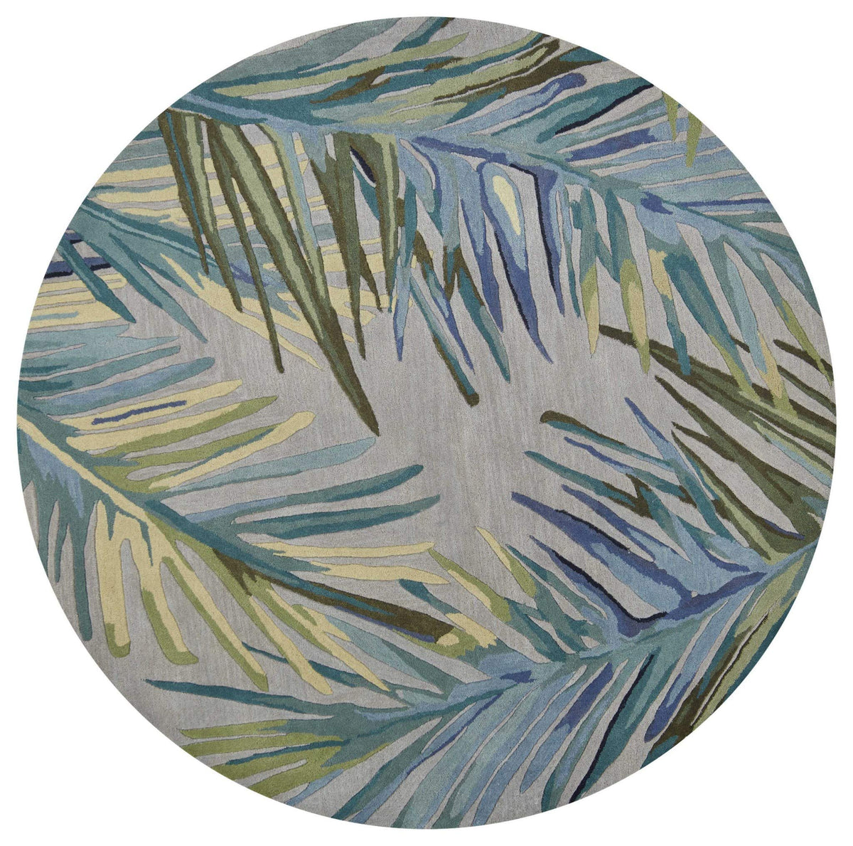 HomeRoots Wool 6' Grey Blue Hand Tufted Tropical Palms Indoor Area Rug