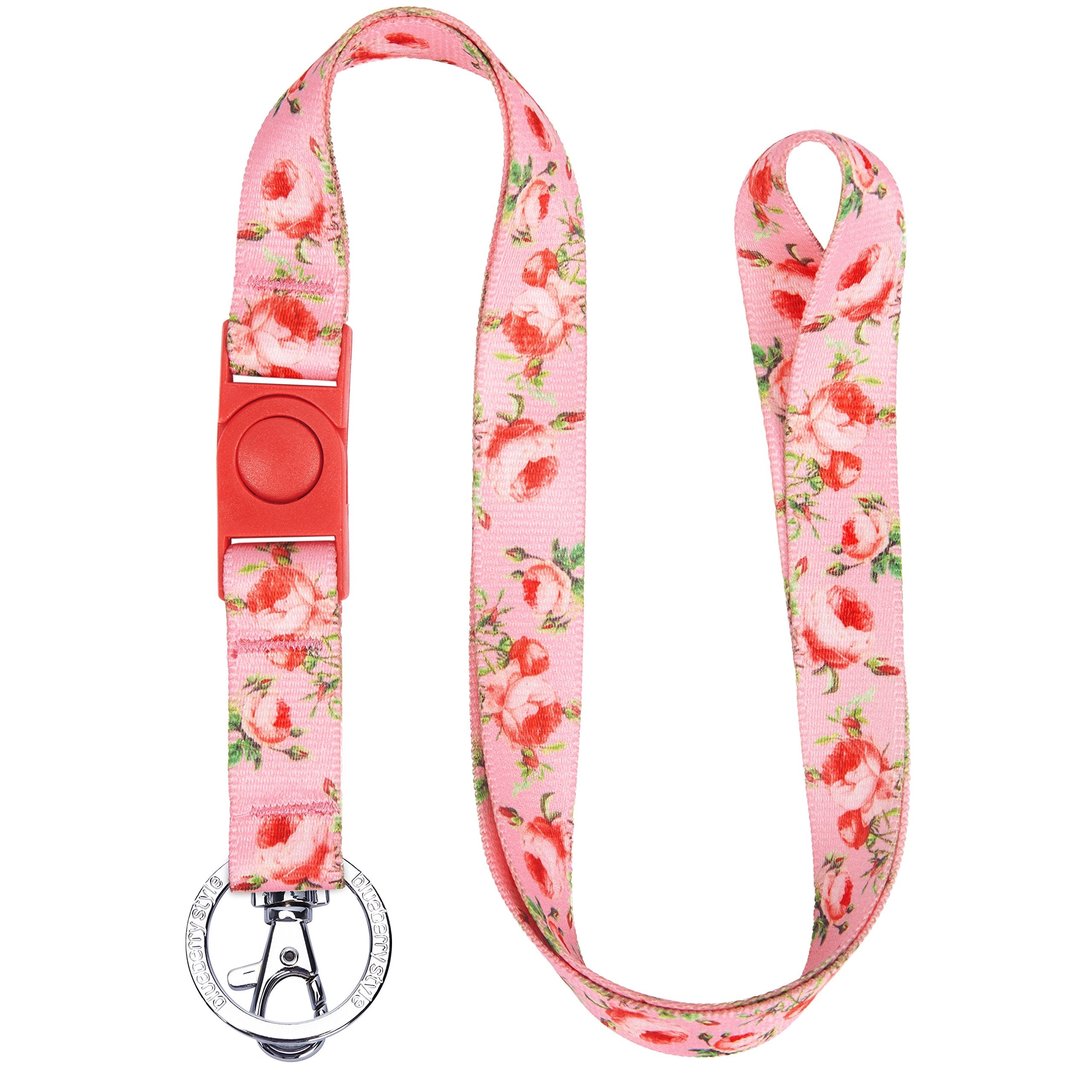 Blueberry Pet Spring Scent Inspired Floral Rose Baby Pink Women Fashion Non Breakaway Lanyard Keychain For Keys/Id Card/Badge Ho