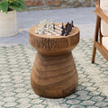 COSIEST Outdoor Side Table w Chessboard, 14Concrete Faux Wooden Garden Stool, Lightweight Decor Outdoor Round End Table, Plant