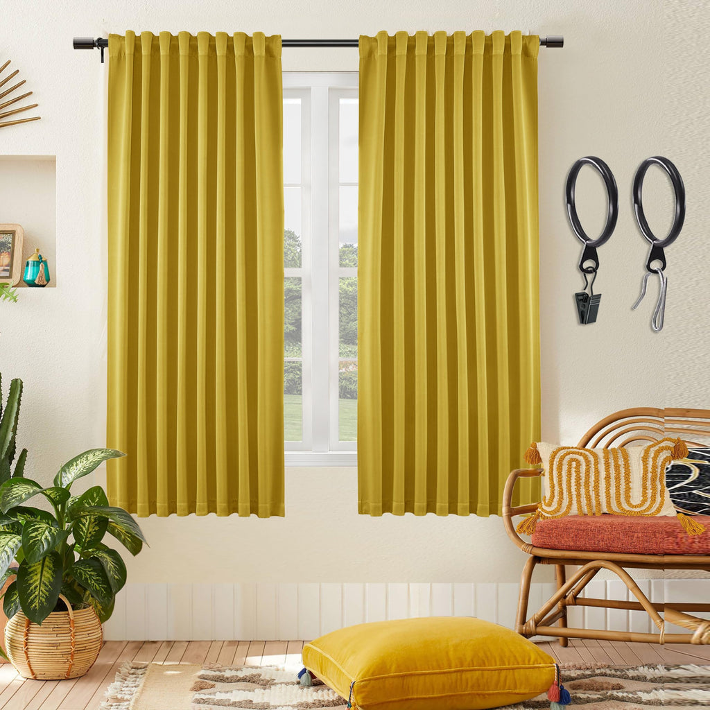 SHINELAND Yellow Blackout Curtains 63 Inch Length for Kids Bedroom 2 Panels Set,Back Tab Rod Pocket Room Darkening Blacked Out C