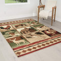 HR-Cabin Rug-Lodge Carpet-Modern Geometric-Abstract, Multicolor Design- Fish/Bear and Cub/Moose/Rooster