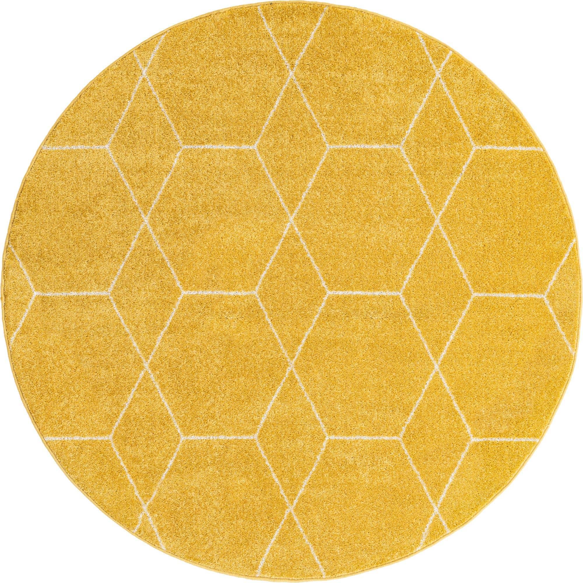 Unique Loom Trellis Frieze Collection Area Rug - Geometric (6 Round, Yellow/ Ivory)