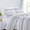 Southshore Fine Living, Inc. Oversized King Quilt Set, Striped Grey Bedspread King/California King, 3-Piece Coastal Bedding Set,