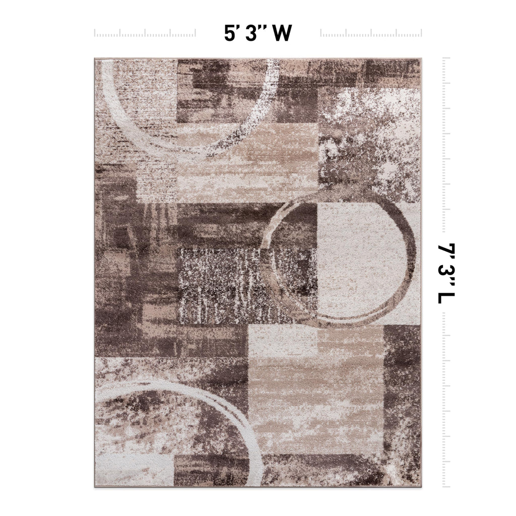Rugshop Contemporary Abstract Circle Design Soft Area Rug 5'3'' X 7'3'' Brown