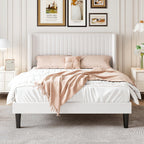 SHA CERLIN Full Size Velvet Bed Frame, White Upholstered Platform with Tufted Wingback Headboard, Easy Assembly, No Box Spring Needed