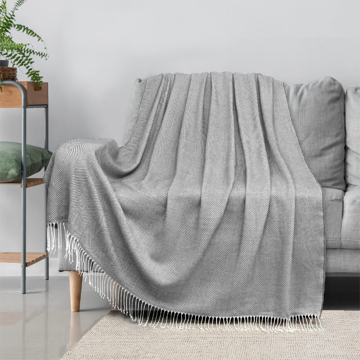 Pavilia Gray Boho Throw Blanket For Couch, Farmhouse Outdoor Decorative Blanket, Faux Cashmere Home Decor Woven Throw, Soft Cozy
