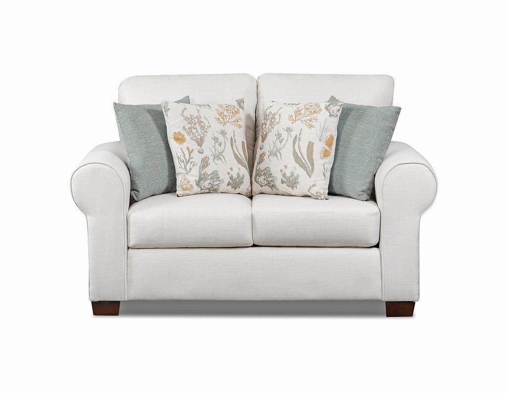 American Furniture Classics Beaujardin Loveseat with Four Throw Pillows Sofas, Soft Washed Cream Tweed