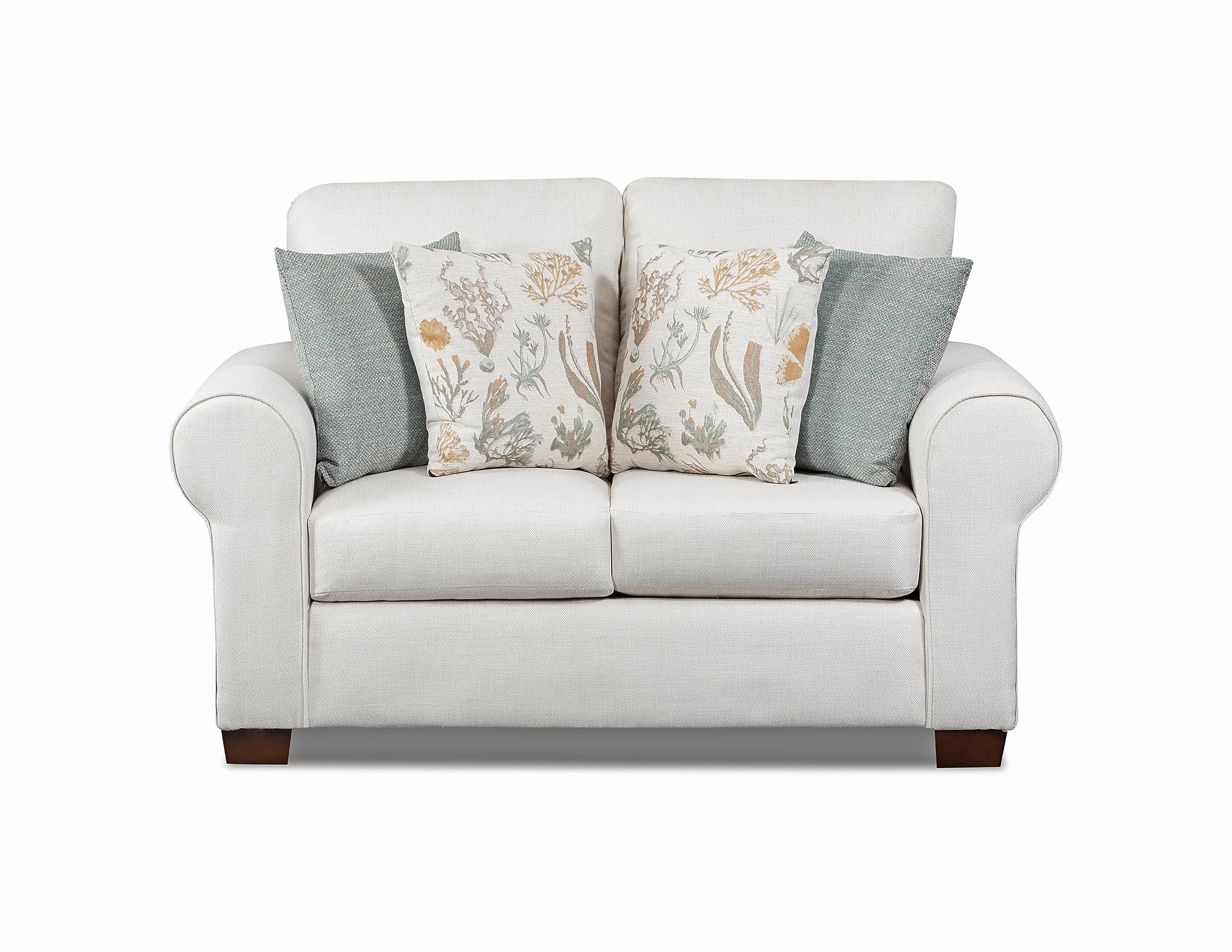 American Furniture Classics Beaujardin Loveseat with Four Throw Pillows Sofas, Soft Washed Cream Tweed