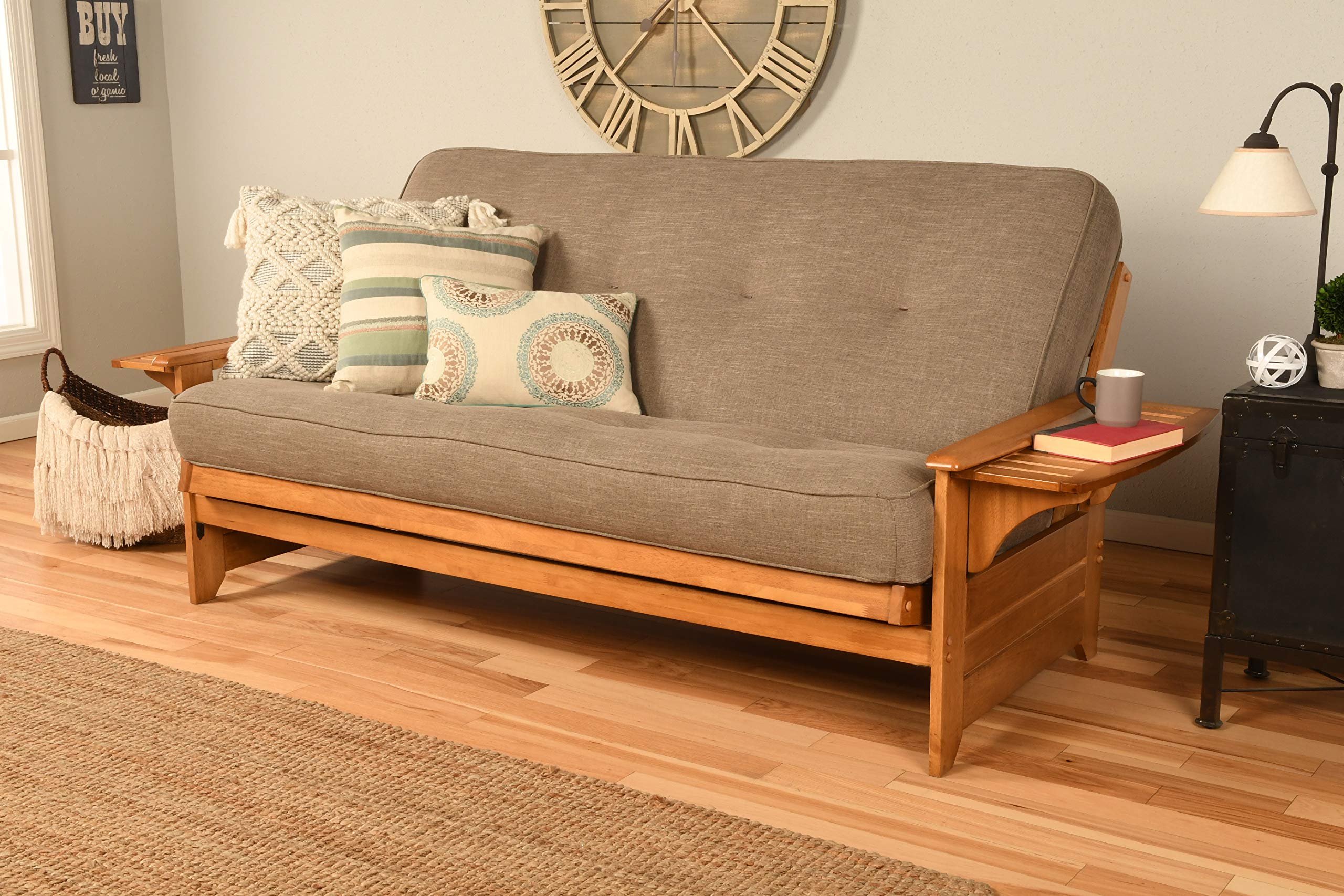 Kodiak Furniture Phoenix Full Size Futon In Butternut Finish, Linen Stone